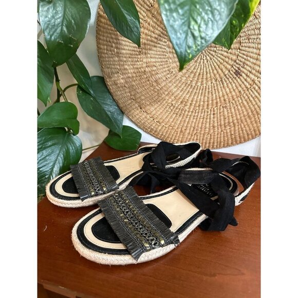Vince Camuto, women’s size 8M black and gold lace up sandals - Picture 1 of 12